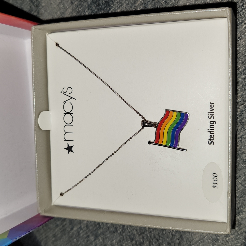 MACY'S Pride Flag Pendant Necklace in Sterling Silver, 16" + 2" extender